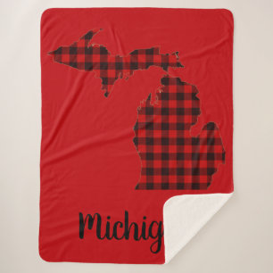 Michigan Red Buffalo Print Sherpa Blanket Sherpa Deken