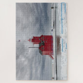 Michigan Red Lighthouse in Winter Legpuzzel (Verticaal)