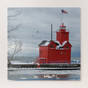 Michigan Red Lighthouse met Swans Legpuzzel