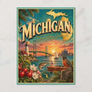 Michigan Retro Reis Souvenir Prentbriefkaart Briefkaart