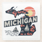 Michigan Retro Silhouette Glazen Onderzetter (Voorkant)