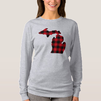 Michigan rood-zwart geruite kaart lange mouw T-shi T-shirt