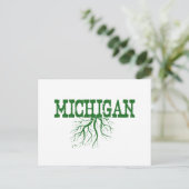 Michigan Rooted with Green Tree Roots Word Art Briefkaart (Staand voorkant)