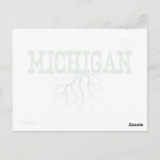 Michigan Rooted with Green Tree Roots Word Art Briefkaart (Achterkant)
