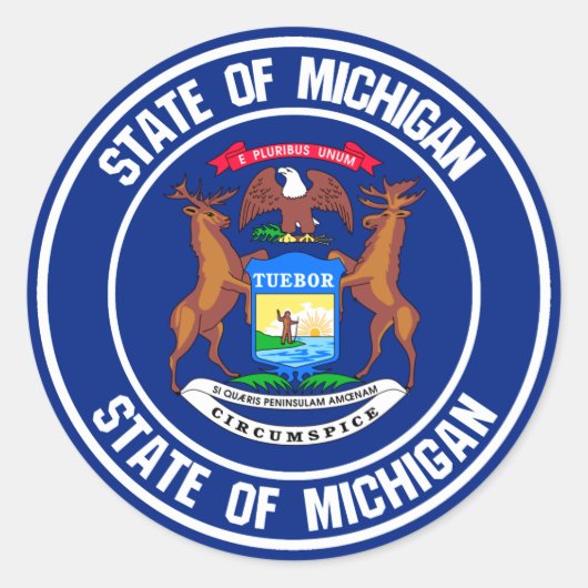Michigan Round Emblem Ronde Sticker (Voorkant)
