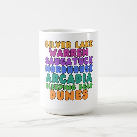 Michigan Sand Dunes Rainbow Bubble Letter Mug (Centre)