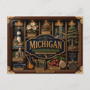 Michigan Shadow Box 3D Figuur Staat Briefkaart
