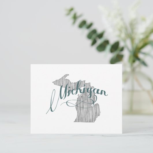 Michigan Shaped  Gray Typografie Name Briefkaart (Staand voorkant)