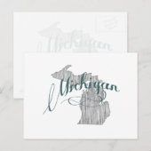 Michigan Shaped  Gray Typografie Name Briefkaart (Voorkant / Achterkant)