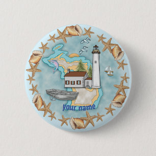 Michigan Shells Lighthouse pinknop Ronde Button 5,7 Cm