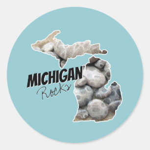 Michigan Silhouette gevuld met petoskeystonen Ronde Sticker