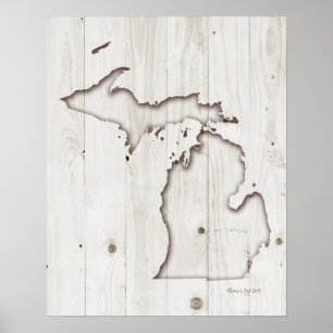 Michigan Silhouette Witte houtkool Poster