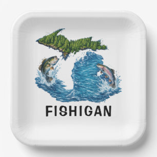 Michigan staat grafisch met vis papieren bordje