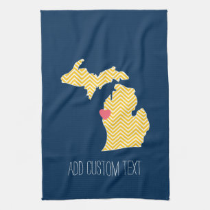 Michigan Staatskaart met aangepaste liefdeshart en Theedoek
