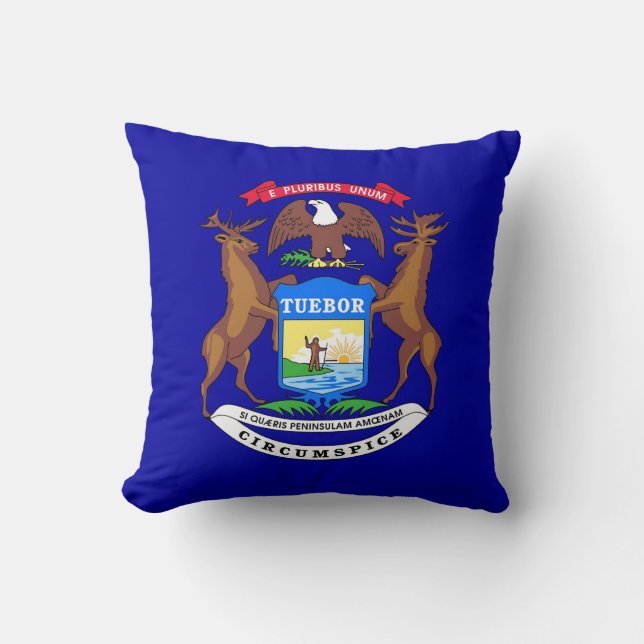 Michigan State Flag American Mo Jo Pillow Kussen (Voorkant)