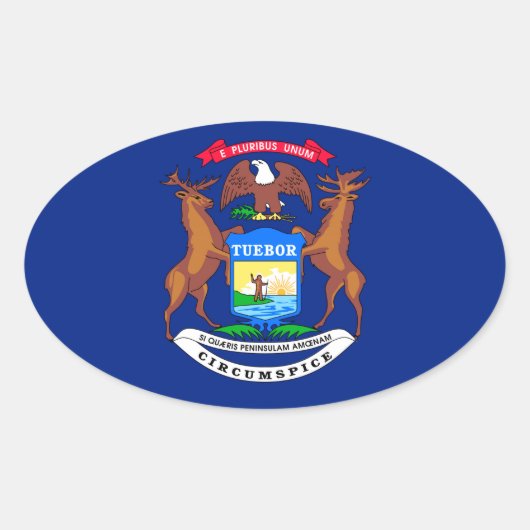 Michigan State Flag Design Ovale Sticker (Voorkant)
