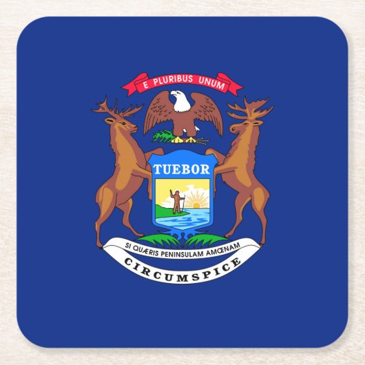 Michigan State Flag Design Vierkante Kartonnen Onderzetter (Voorkant)
