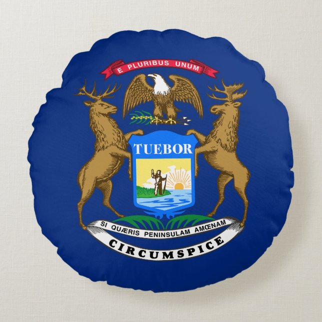 Michigan State Flag Rond Kussen (Voorkant)