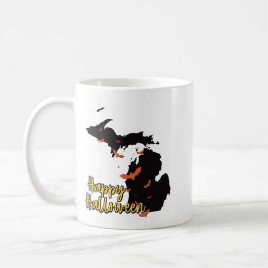 Michigan State Kaart Happy Halloween Vleermuizen Koffiemok (Links)