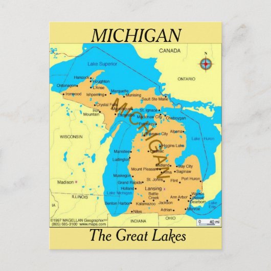 Michigan State Map Briefkaart (Voorkant)