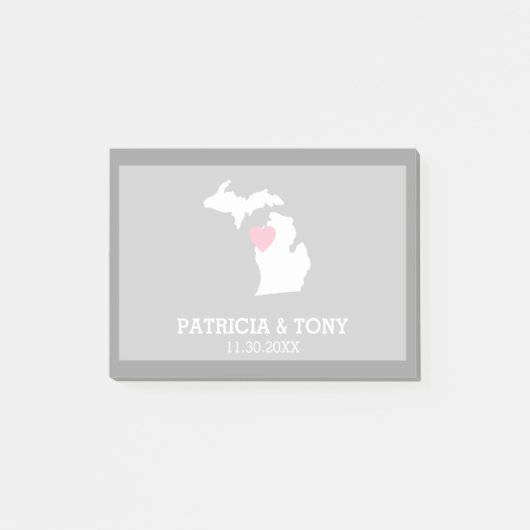 Michigan State Map met Custom Love Heart en Name Post-it® Notes (Voorkant)