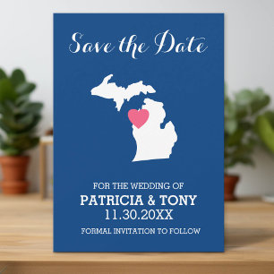Michigan State Map met Custom Love Heart en Name Save The Date
