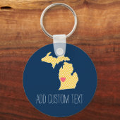 Michigan State Map met Custom Love Heart en Name Sleutelhanger (Voorkant)