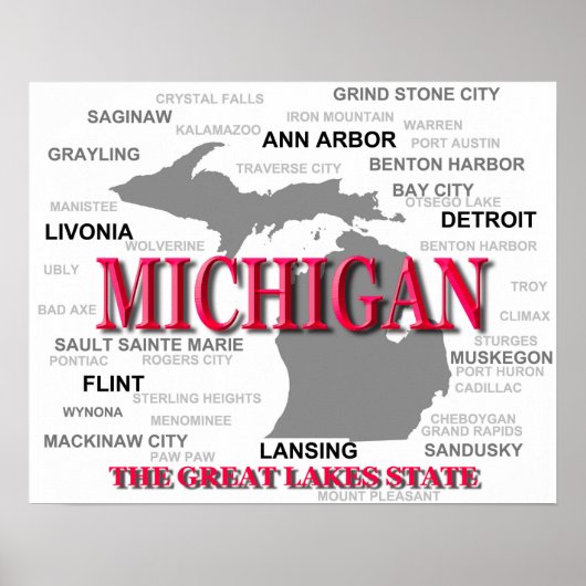 Michigan State Pride Map Silhouette Poster (Voorkant)