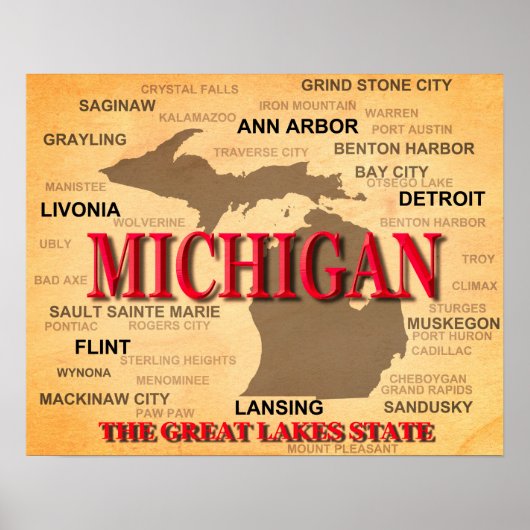 Michigan State Pride Map Silhouette Poster (Voorkant)