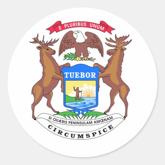 Michigan State Seal Ronde Sticker (Voorkant)