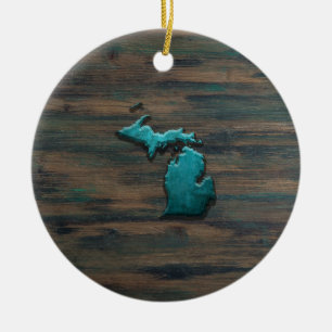 Michigan State Shape Blauwgroen Keramisch Ornament