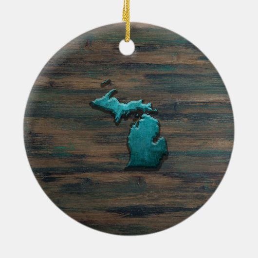 Michigan State Shape Blauwgroen Keramisch Ornament (Achterkant)