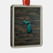 Michigan State Shape Blauwgroen Metalen Ornament (Rechts)
