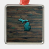 Michigan State Shape Blauwgroen Metalen Ornament (Voorkant)