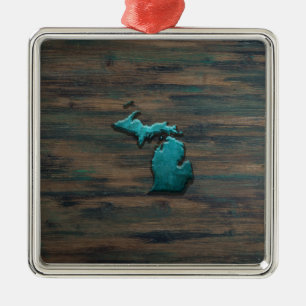 Michigan State Shape Blauwgroen Metalen Ornament