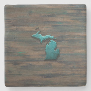 Michigan State Shape Blauwgroen Stenen Onderzetter