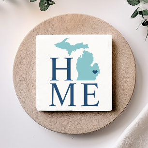 Michigan Thuis Aqua Navy Blauwe Aangepaste Stad Ha Stenen Onderzetter