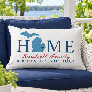 Michigan Thuis Blauw Staat Rood Schrift Familie Buitenkussen
