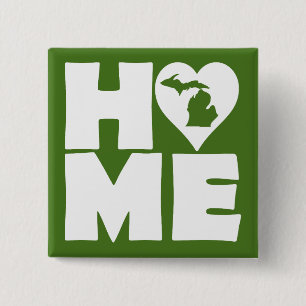 Michigan Thuis Hart Staat Knop Speld Vierkante Button 5,1 Cm