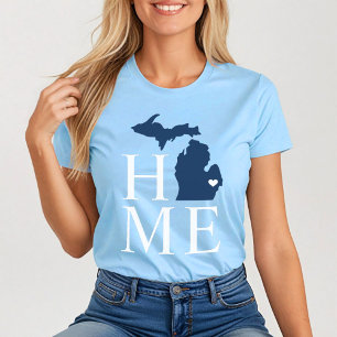 Michigan Thuis Navy Blauwe Aangepaste Hart Stad Ma T-shirt