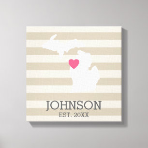 Michigan Thuisstaat Stad Kaart - Aangepaste Trouwd Canvas Afdruk