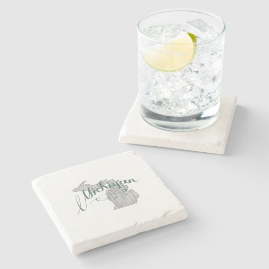 Michigan  Typography State Map Shape Grey Stenen Onderzetter (Zijkant)