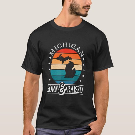 Michigan USA Born & Raised Retro US State Pride T-shirt (Voorkant)