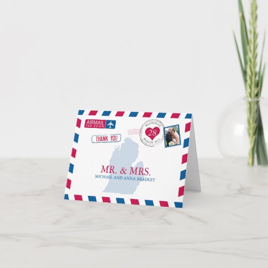 Michigan USA Luchtpost Huwelijk Bedankt (Voorkant)