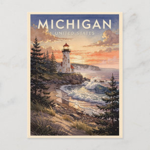 Michigan USA Reis in Retro Stijl Briefkaart