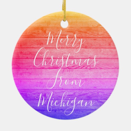 Michigan Vrolijk Kerstfeest - Jaar - Personalisere Keramisch Ornament (Achterkant)