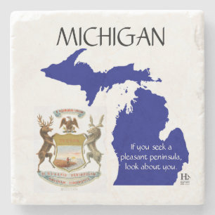 Michigan-wapen en -kaart stenen onderzetter