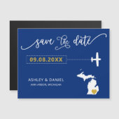 Michigan Wedding Save the Date Kaart, Map Magnetische Uitnodiging (Voorkant / Achterkant)