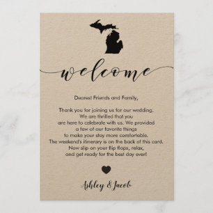 Michigan Wedding Welcome Letter & Itinerary Card Programma