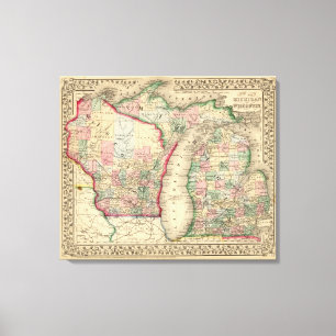 Michigan, Wisconsin Map door Mitchell Canvas Afdruk
